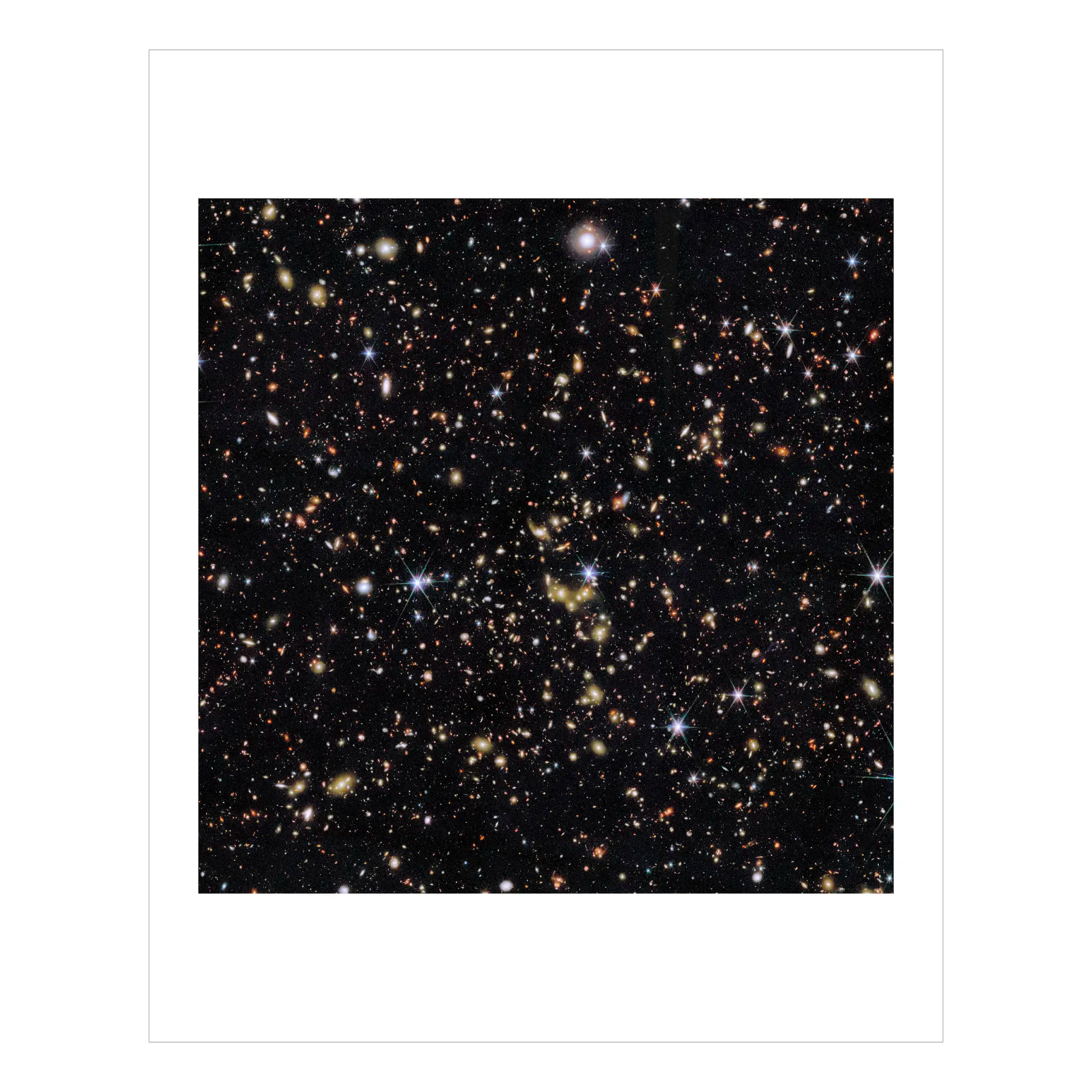 Cosmic landscape with stars and galaxies on a black background